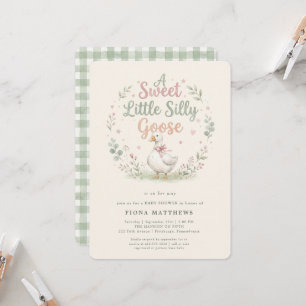 Sweet Little Silly Goose Sage Gingham Baby Shower  Invitation