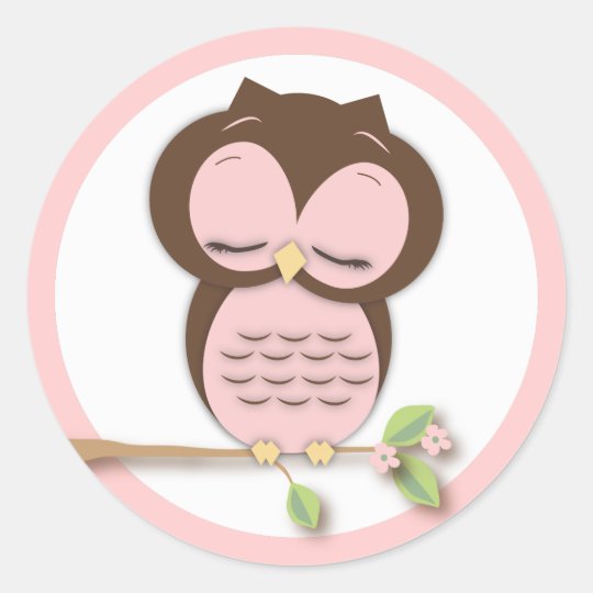 Sweet Little Sleepy Girl Owl on a Branch Classic Round Sticker