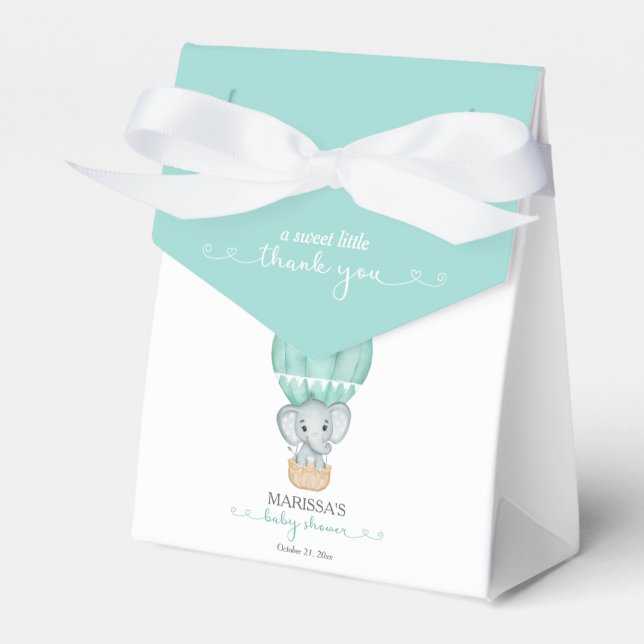 Sweet Little Thank You Green Elephant Baby Shower Favor Box (Front Side)