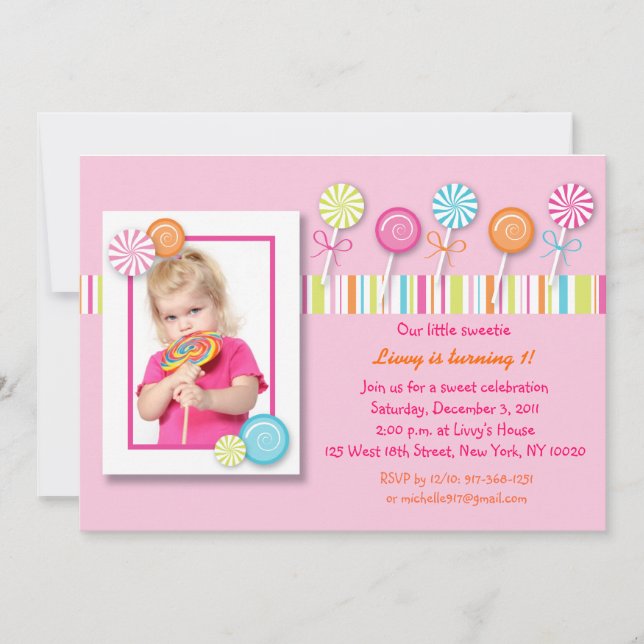 Sweet Lollipop Candy Birthday Invitations (Front)
