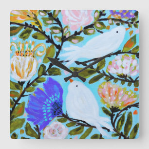 Sweet Love Birds II Square Wall Clock