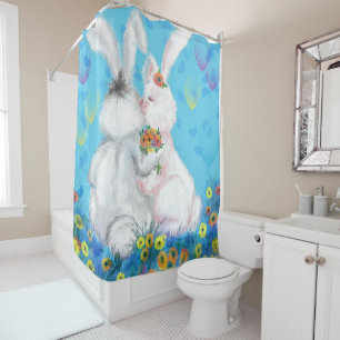 Sweet Love Couple Bunny Shower Curtain