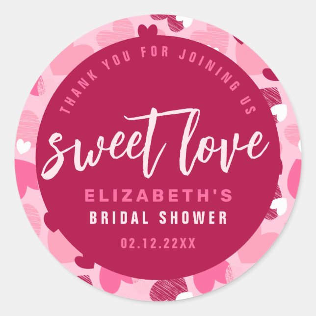Sweet Love Heart Pattern Valentine's Bridal Shower Classic Round Sticker (Front)
