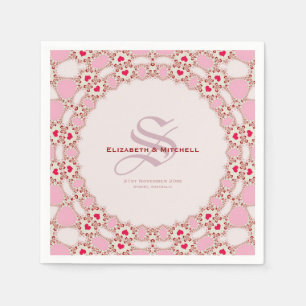 Sweet Love Hearts Fractal Lace Custom Names Napkin
