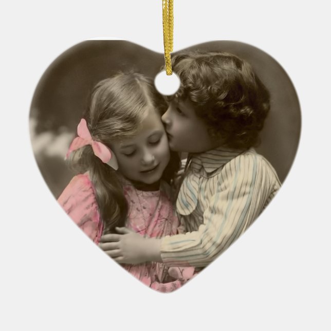 Sweet Love Vintage Couple's Personalized Ceramic Ornament (Front)