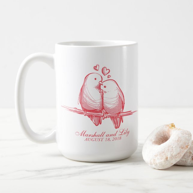 Sweet Lovebirds Valentine Wedding Classic Mug (With Donut)
