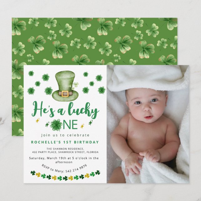 Sweet Lucky One Photo Birthday Party Invitation (Front/Back)