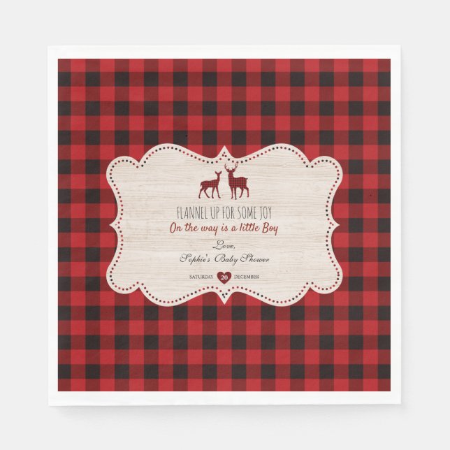 Sweet Lumberjack Little Hunter Baby Shower Napkin (Front)