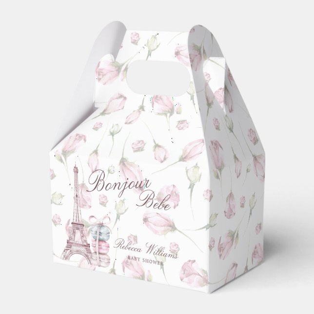 Sweet Macaron Bonjour Bebe Paris Baby shower Favor Box (Front Side)