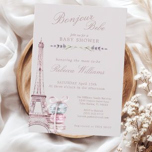 Sweet Macaron Bonjour Bebe Paris Baby shower Invitation