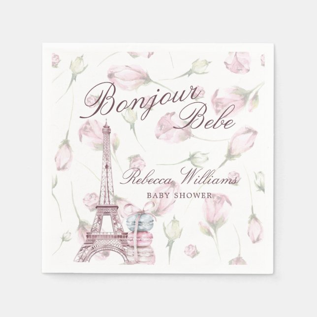Sweet Macaron Bonjour Bebe Paris Baby shower Napkin (Front)