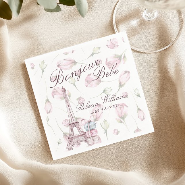 Sweet Macaron Bonjour Bebe Paris Baby shower Napkin (Creator Uploaded)