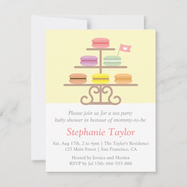 Sweet Macaron, Tea Party Baby Shower, Mom to Be Invitation (Front)