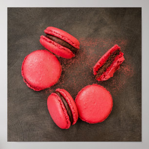 Sweet Macarons kitchen poster Macarons Red Pink