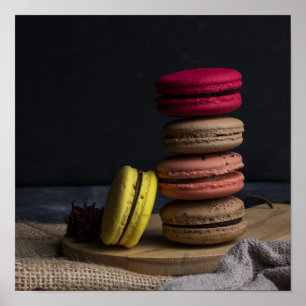 Sweet Macarons kitchen Poster Macarons Red Yellow