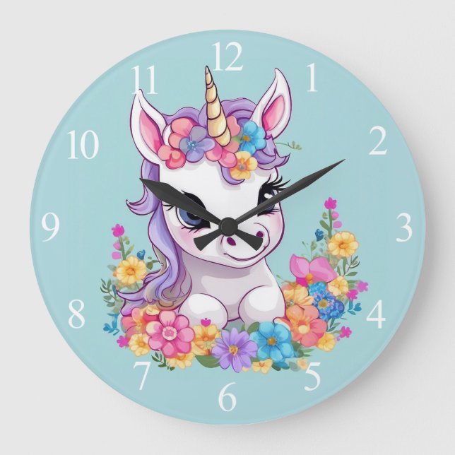 Sweet Magical Baby Unicorn  Large Clock (Front)