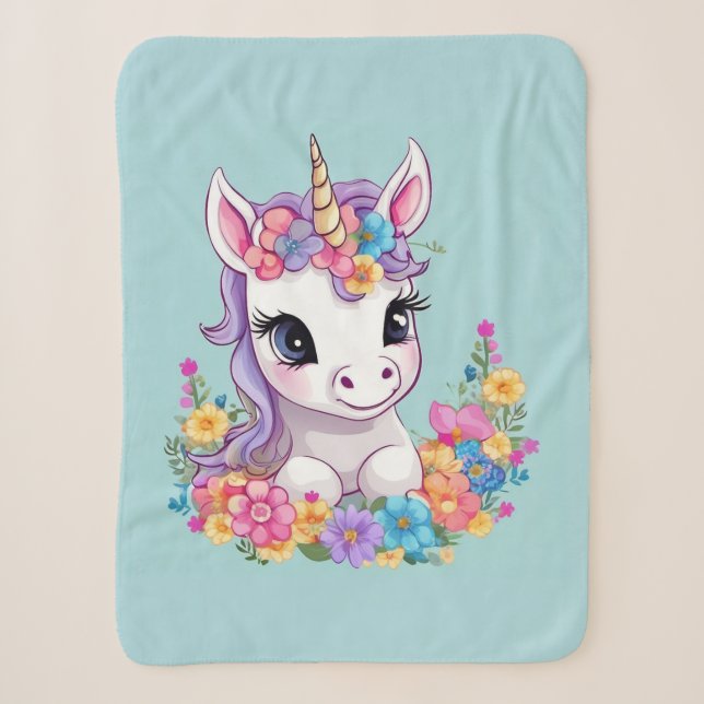 Sweet Magical Baby Unicorn  Sherpa Blanket (Front)