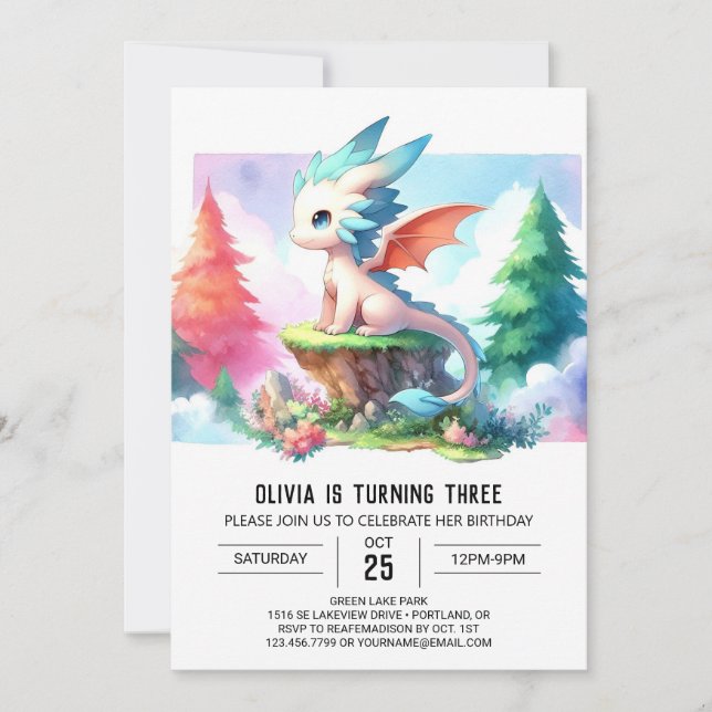 Sweet Magical Dragon Birthday Invitation (Front)