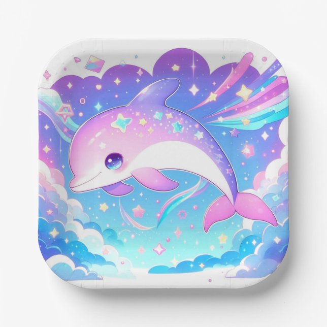 Sweet Majestic Dolphin Baby Shower  Paper Plate (Front)