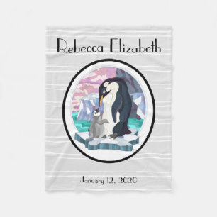 Sweet Mama & Baby Penguins, personalized Fleece Blanket