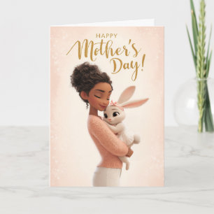 Sweet Mama Hugging Baby Bunny Happy Mother’s Day Card