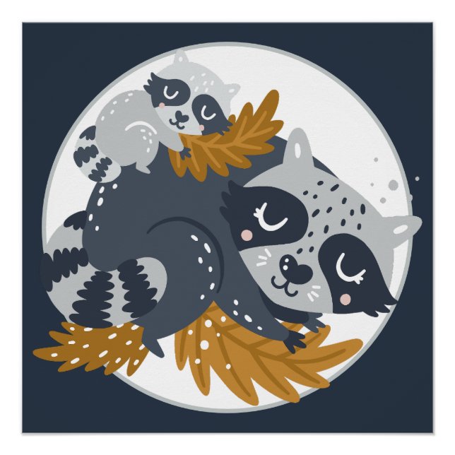 Sweet Mama Raccoon and Baby Napping Poster (Front)