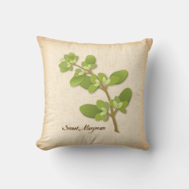 Sweet Marjoram Herb Throw Pillow (Front)