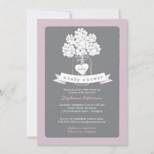 Sweet Mason Jar Lilac Grey Baby Shower Invitation