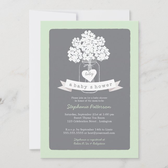 Sweet Mason Jar Neutral Baby Shower Invitation (Front)