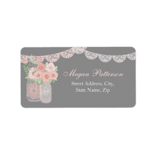 Sweet Mason Jar Pink Grey Address Label