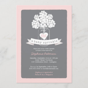 Sweet Mason Jar Pink   Grey Baby Sprinkle Invitation