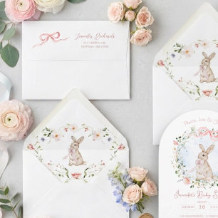 Sweet Meadow Bunny & Wildflowers Baby Shower Envelope