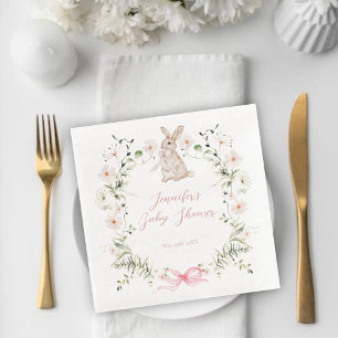 Sweet Meadow Bunny Wildflowers Bow Baby Shower Napkin