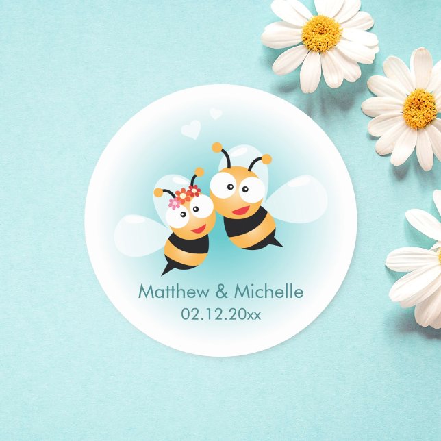 Sweet Meant To Bee Cute Wedding Favour Classic Round Sticker (Creator Uploaded)