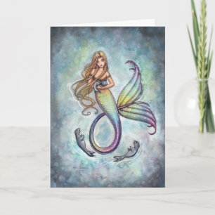 Sweet Mermaid and Baby Seals Greeting Card