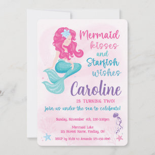 Sweet Mermaid Sparkle Girly Birthday Party Invitation