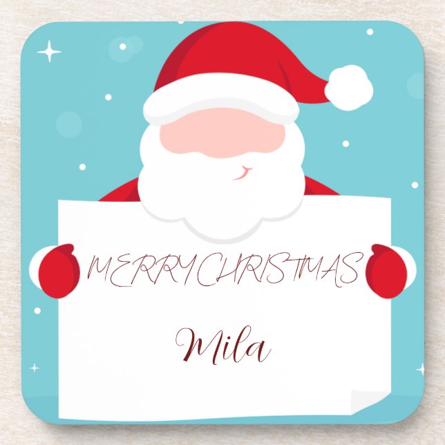 Sweet Merry Christmas Santa Claus Square Paper Coa Coaster (Front)