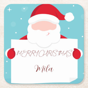 Sweet Merry Christmas Santa Claus Square Paper Coaster