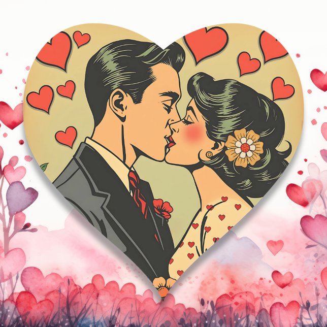 Sweet Mid-Century Couple Retro Pop Art Heart Sticker (Creator Uploaded)
