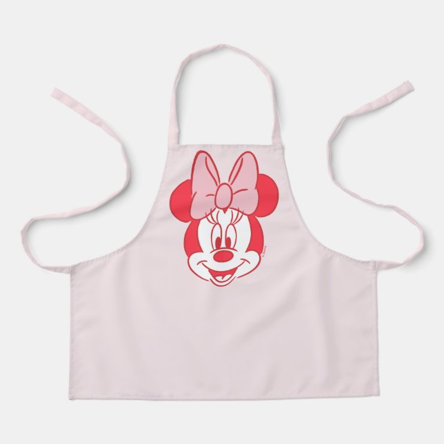 Sweet Minnie Mouse Bow Face Line Art Apron (Front)