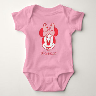 Sweet Minnie Mouse Bow Face Line Art Baby Bodysuit
