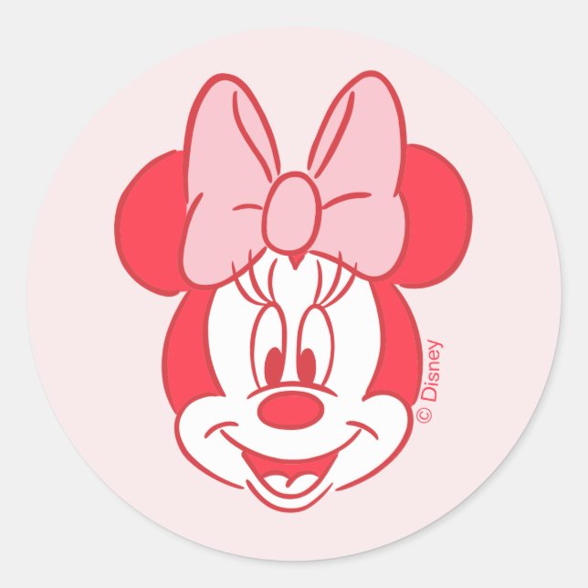 Sweet Minnie Mouse Bow Face Line Art Classic Round Sticker (Front)
