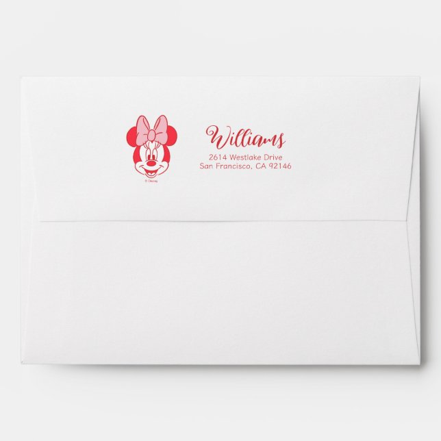 Sweet Minnie Mouse Bow Face Line Art Envelope (Back (Top Flap))
