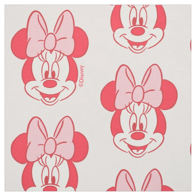 Sweet Minnie Mouse Bow Face Line Art Fabric (Swatch)