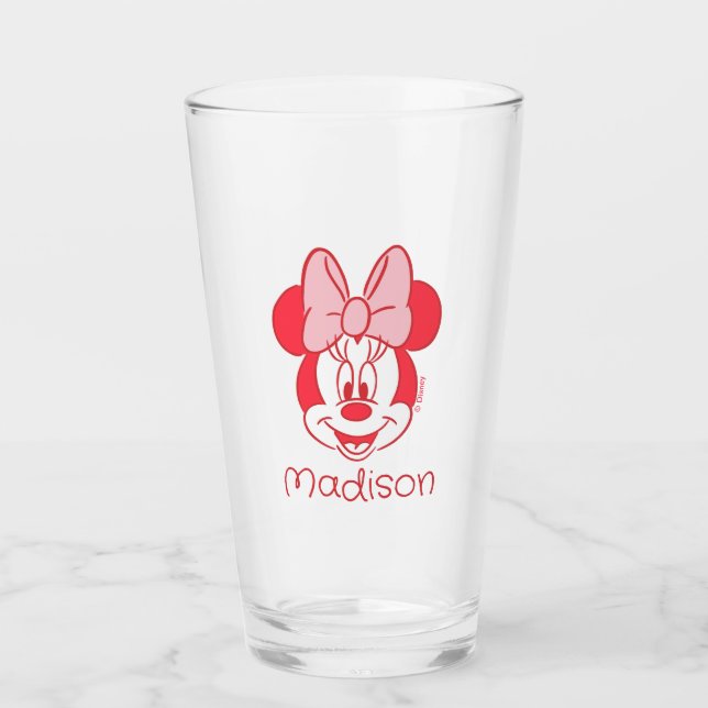 Sweet Minnie Mouse Bow Face Line Art Glass (Front)