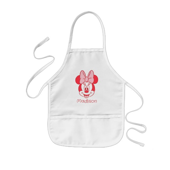 Sweet Minnie Mouse Bow Face Line Art Kids Apron (Front)