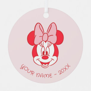 Sweet Minnie Mouse Bow Face Line Art Metal Ornament