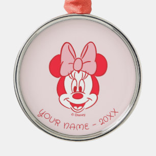 Sweet Minnie Mouse Bow Face Line Art Metal Ornament