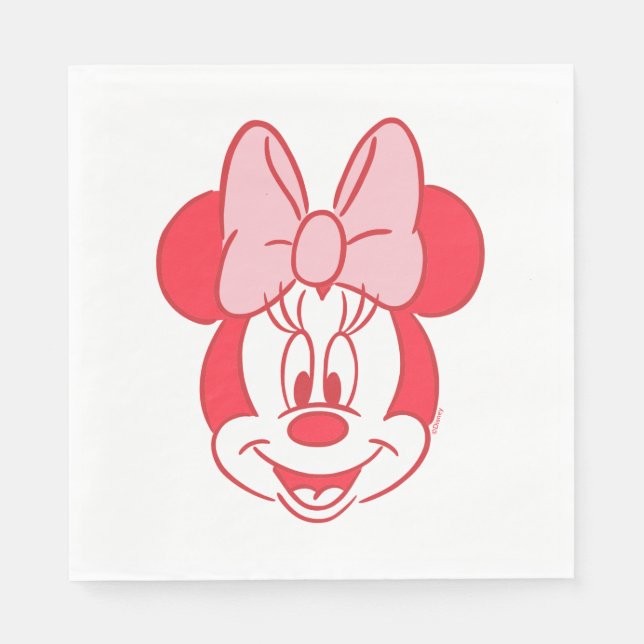 Sweet Minnie Mouse Bow Face Line Art Napkin (Front)