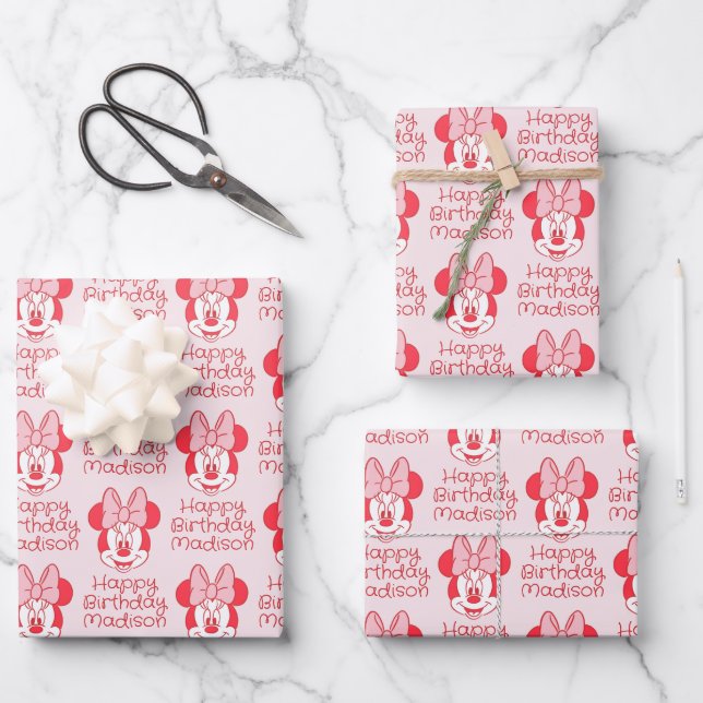 Sweet Minnie Mouse Bow Face Line Art Wrapping Paper Sheet (Front)